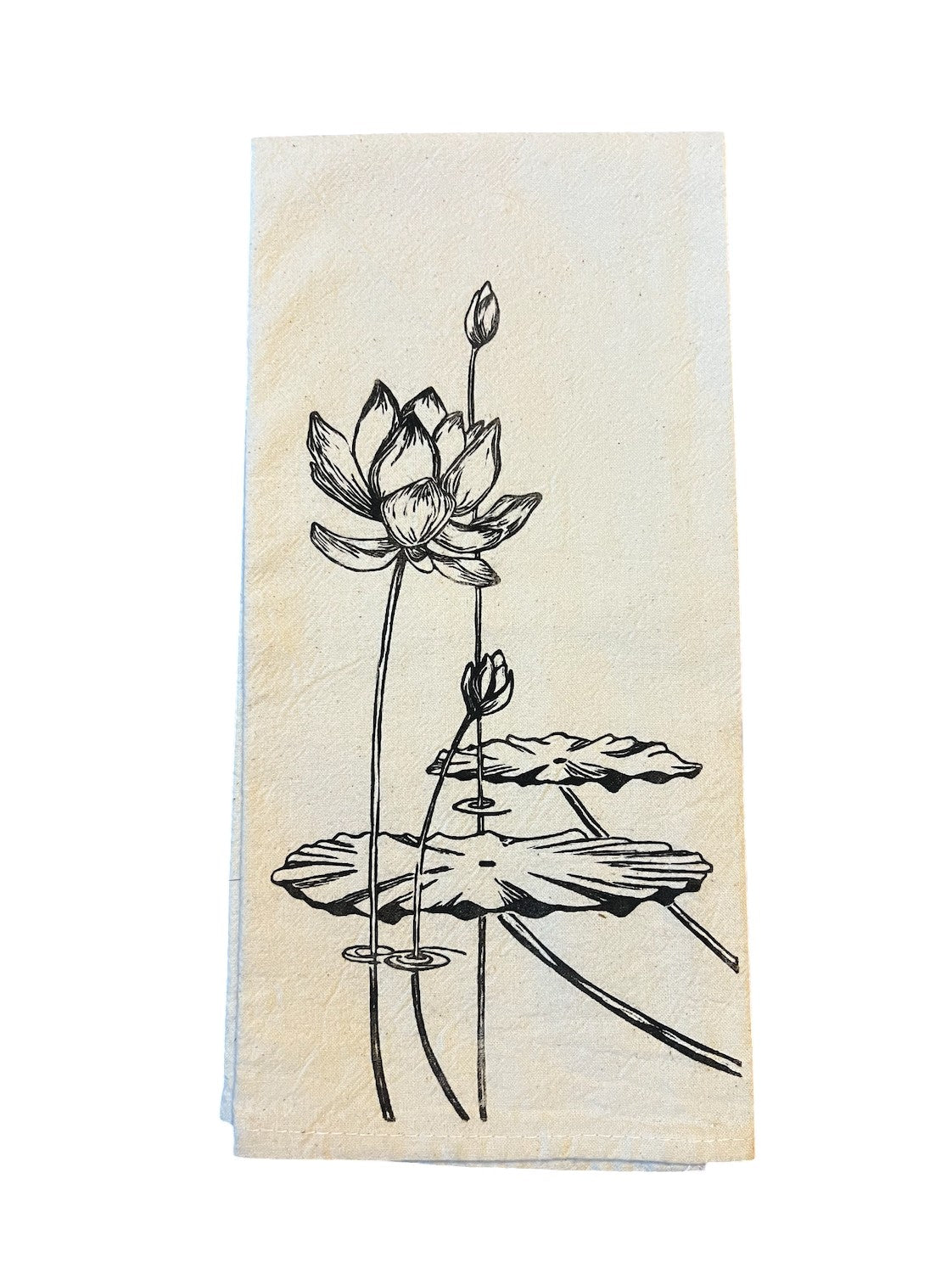 BLOCK PRINTED WATER LILY TEA TOWEL