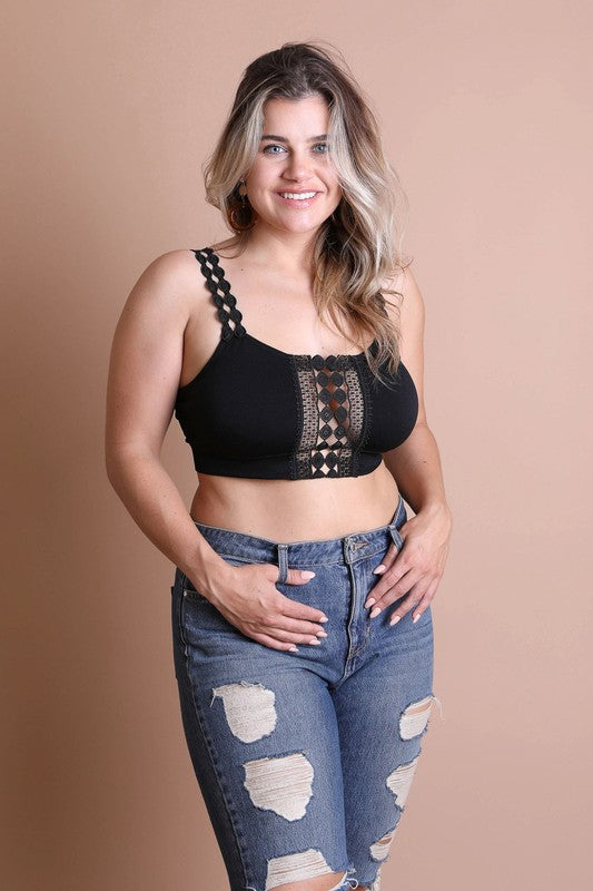 BOHO EYE LACE APPLIQUE BRALETTE PLUS SIZE