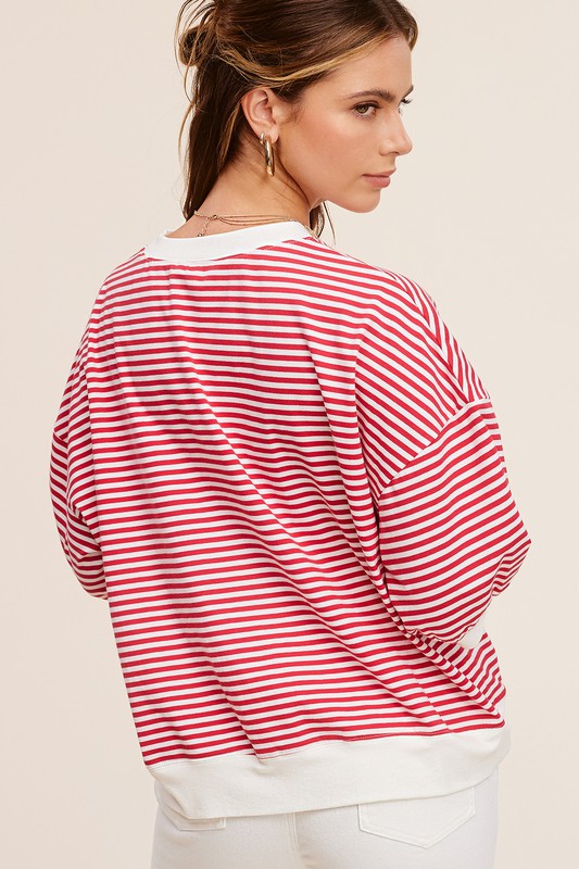 CREW NECK STRIPE SHORT SLEEVE TOP