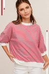 CREW NECK STRIPE SHORT SLEEVE TOP