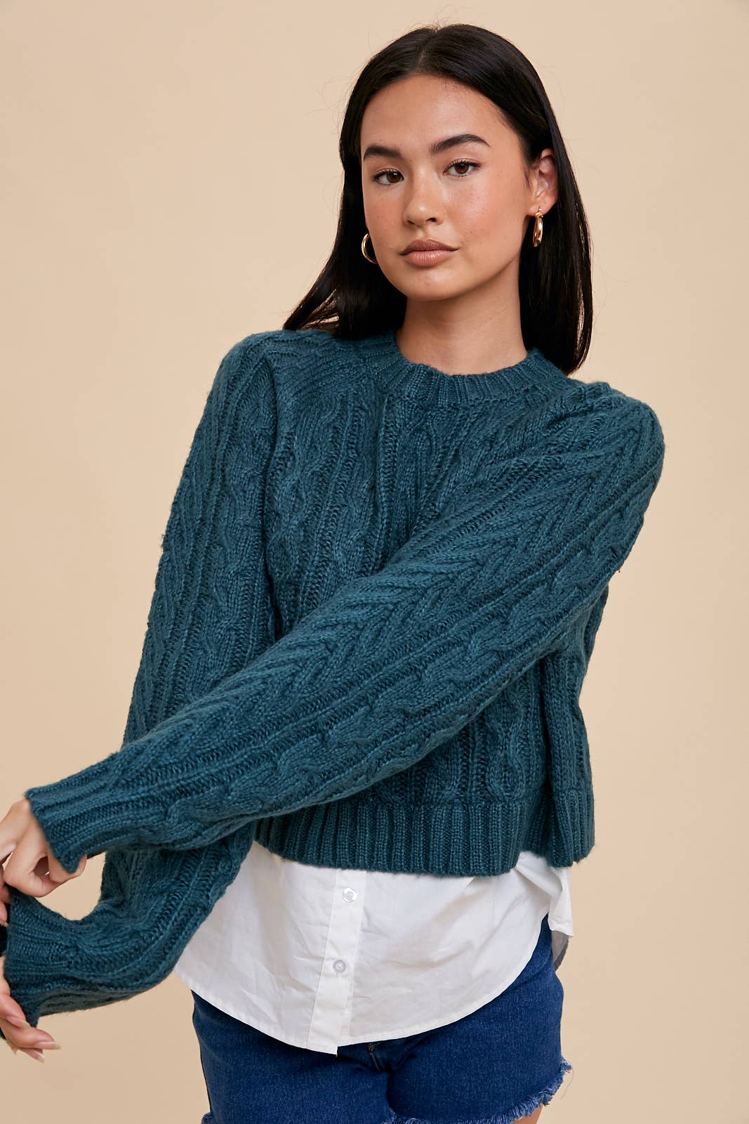 EMERALD CABLE KNIT SWEATER