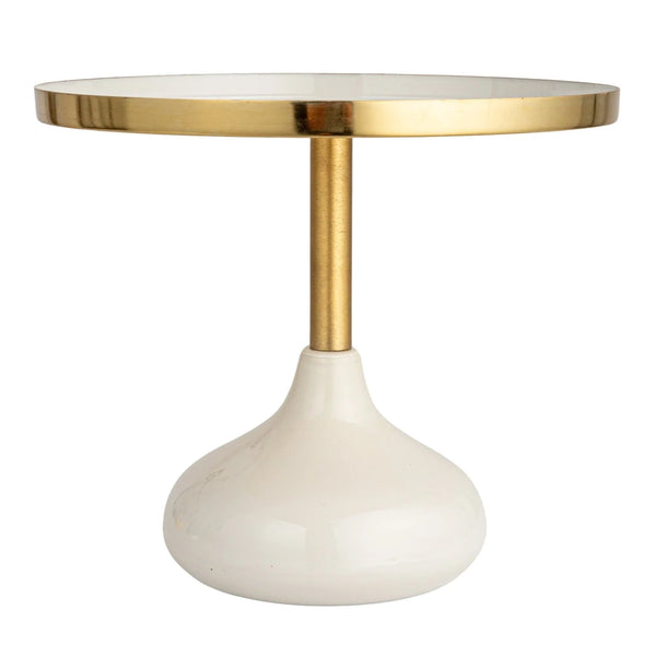 ENAMELED METAL PEDESTAL, CREAM COLOR & GOLD FINISH, KD