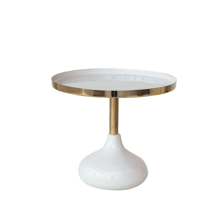 ENAMELED METAL PEDESTAL, CREAM COLOR & GOLD FINISH, KD