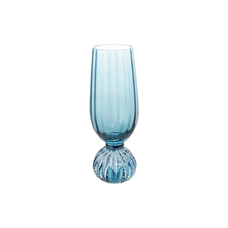 PLEATED FOOTED CHAMPAGNE GLASS, BLUE 8OZ