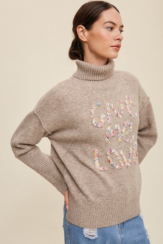 GIVE ME LOVE STITCHED MOCK NECK SWEATER