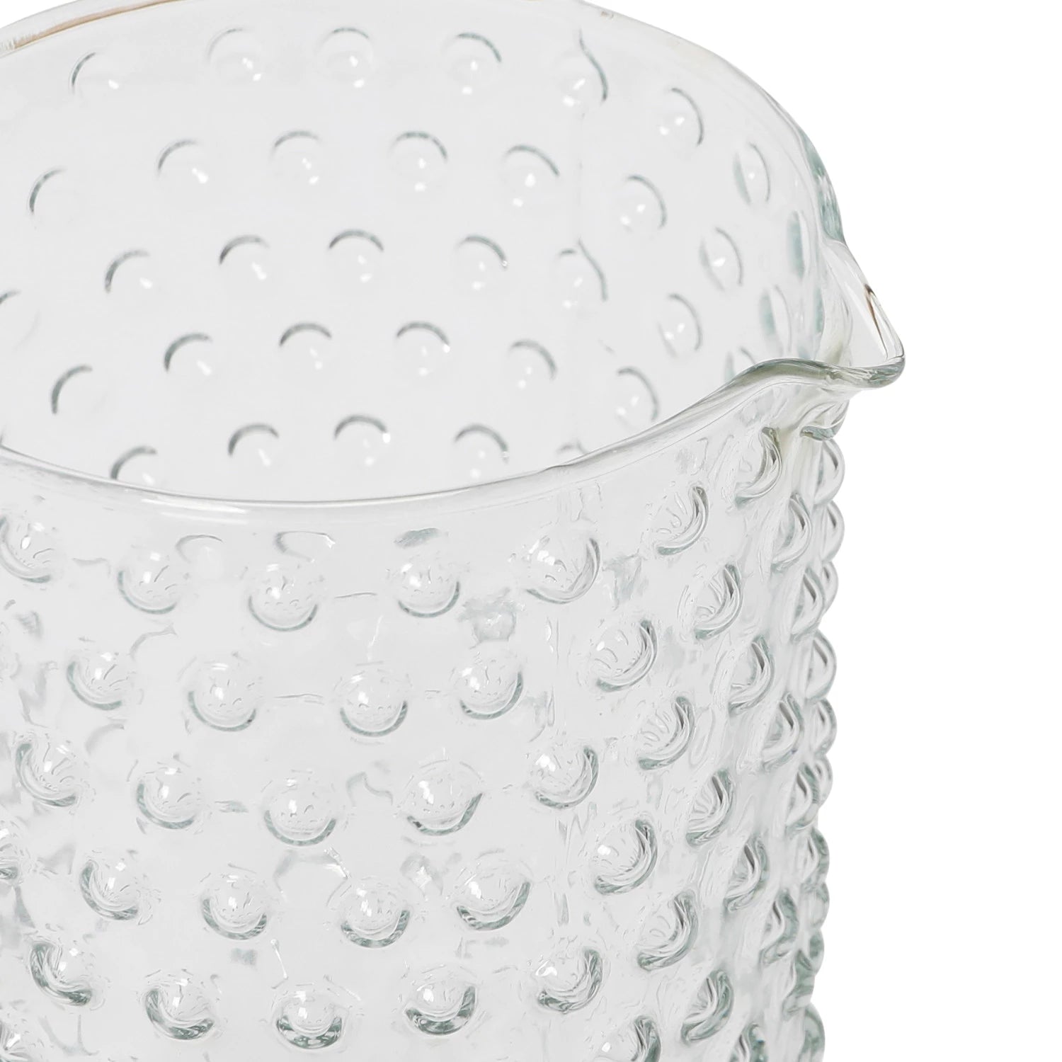 HAND-BLOWN CLEAR GLASS HOBNAIL PITCHER