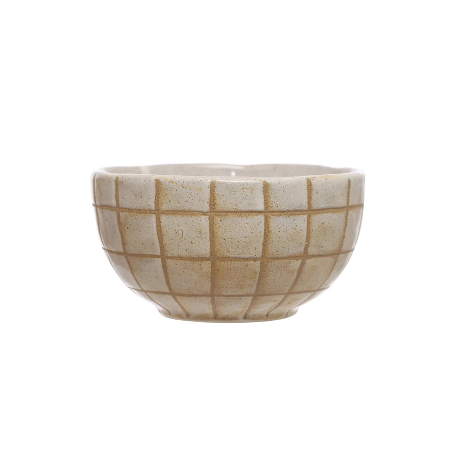 STONEWARE BOWL W/ WAX RELIEF GRID PATTERN, REACTIVE GLAZE (EACH WILL VARY)