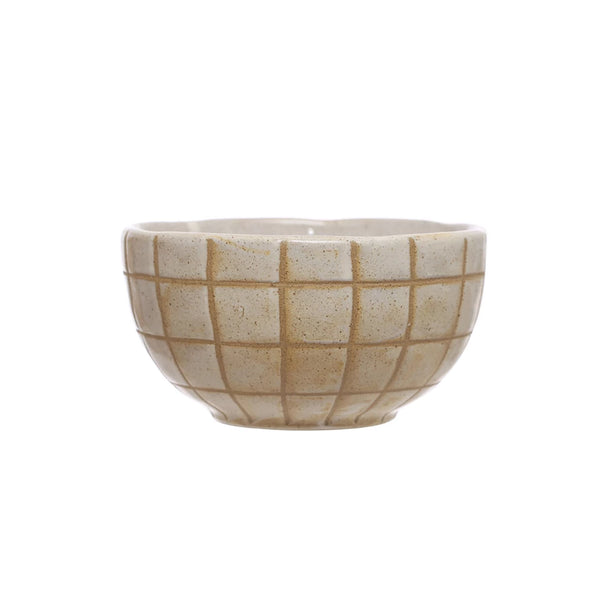 STONEWARE BOWL W/ WAX RELIEF GRID PATTERN, REACTIVE GLAZE (EACH WILL VARY)