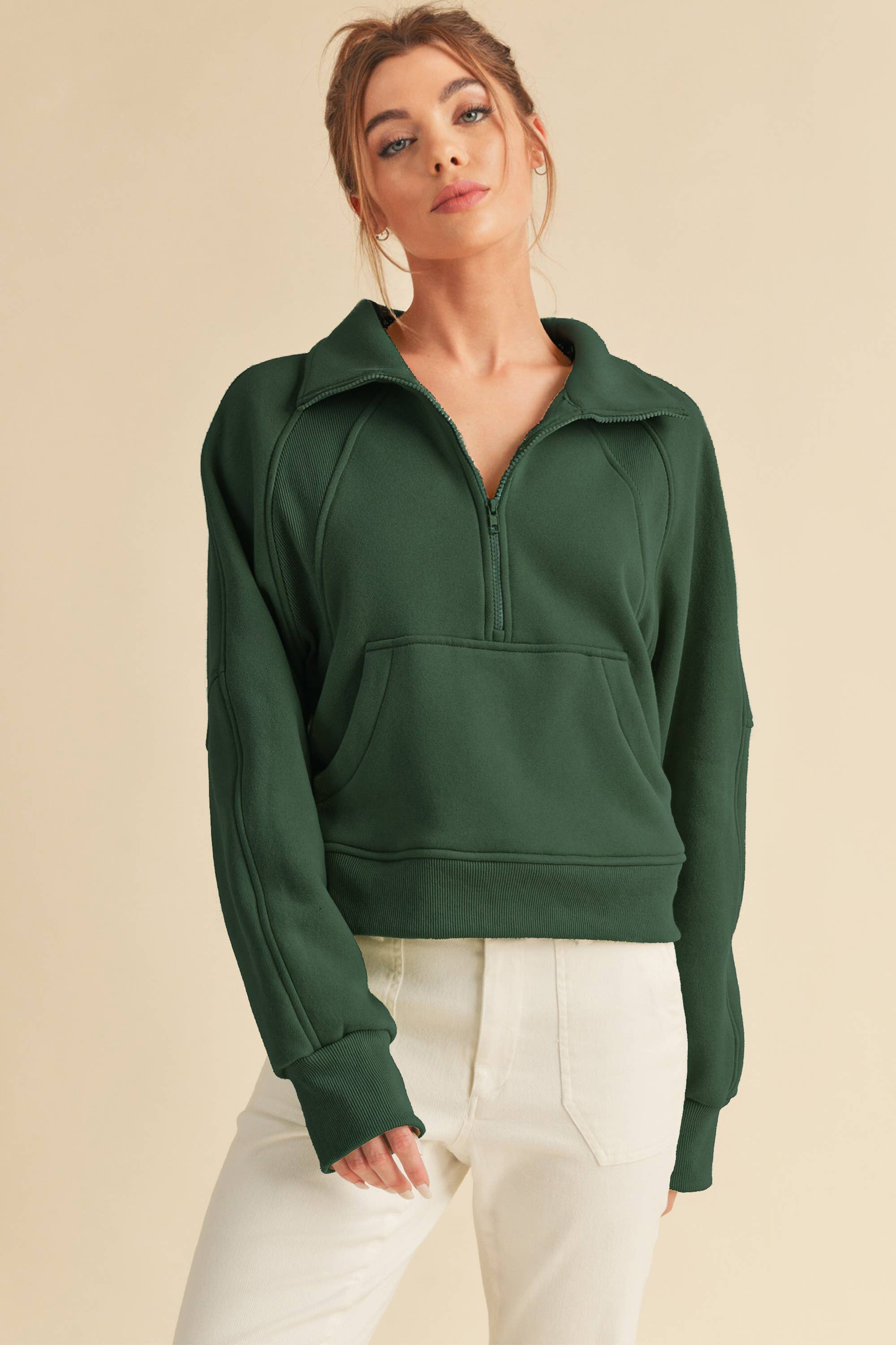 FOREST DOVE FUNNEL NECK HALF ZIP PULLOVER