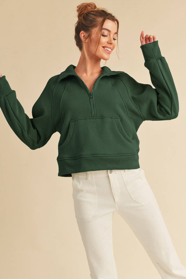 FOREST DOVE FUNNEL NECK HALF ZIP PULLOVER