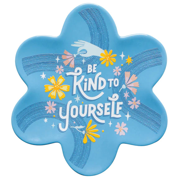 BLUE FLOWER SHAPED DISH CARE CLUB BE KIND TO YOURSELF