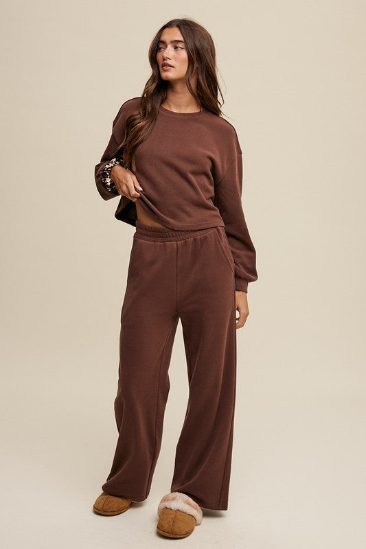 KNIT SWEAT TOP AND PANT ATHLEISURE LOUNGE SET