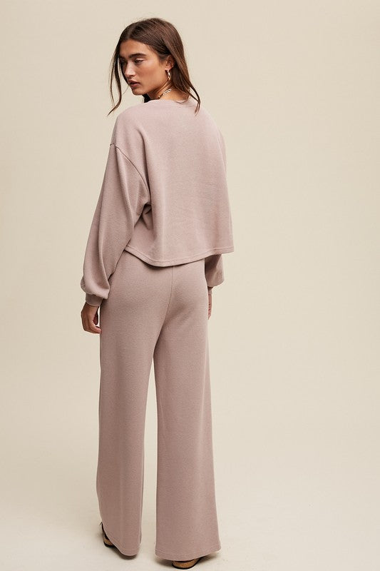 KNIT SWEAT TOP AND PANT ATHLEISURE LOUNGE SET