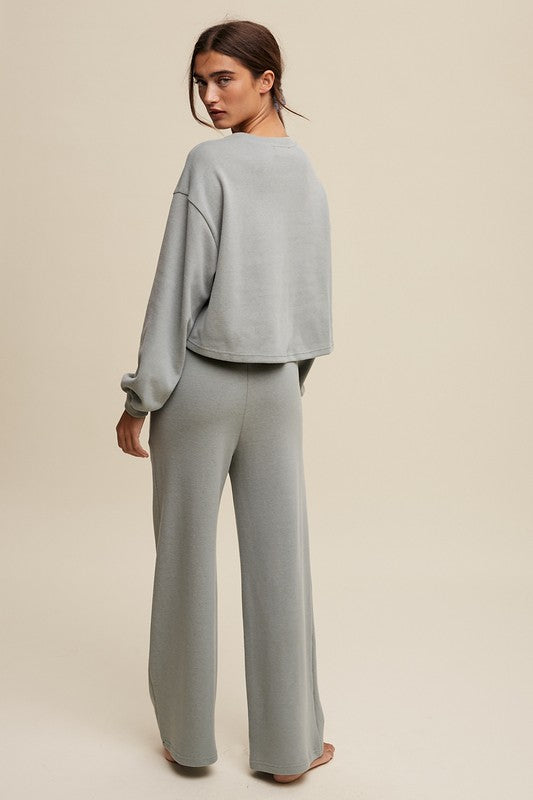 KNIT SWEAT TOP AND PANT ATHLEISURE LOUNGE SET