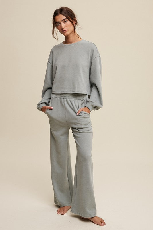 KNIT SWEAT TOP AND PANT ATHLEISURE LOUNGE SET