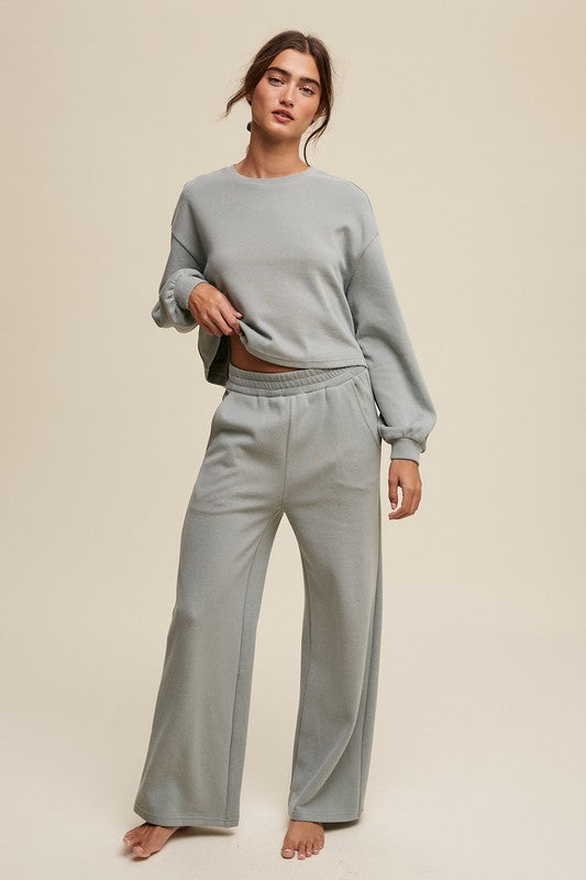 KNIT SWEAT TOP AND PANT ATHLEISURE LOUNGE SET