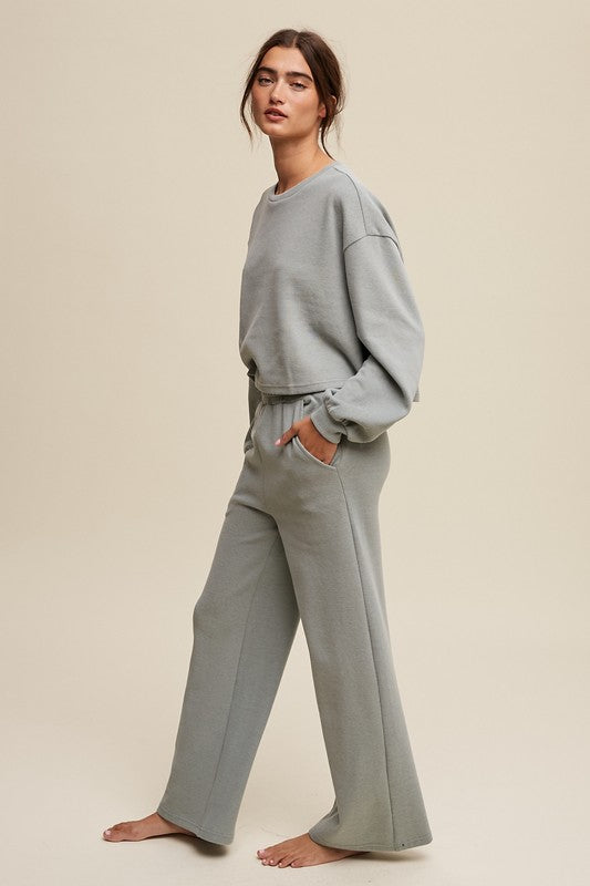 KNIT SWEAT TOP AND PANT ATHLEISURE LOUNGE SET