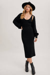 V-NECK KNIT MIDI DRESS & SHRUG SET, BLACK