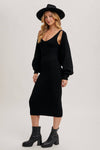 V-NECK KNIT MIDI DRESS & SHRUG SET, BLACK