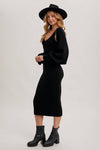 V-NECK KNIT MIDI DRESS & SHRUG SET, BLACK