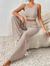 KHAKI KNIT CROP TANK & WIDE LEG PANTS PAJAMA SET