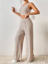 KHAKI KNIT CROP TANK & WIDE LEG PANTS PAJAMA SET