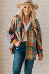 MUSTARD RED PLAID BUTTON SHACKET CARDIGAN SWEATER