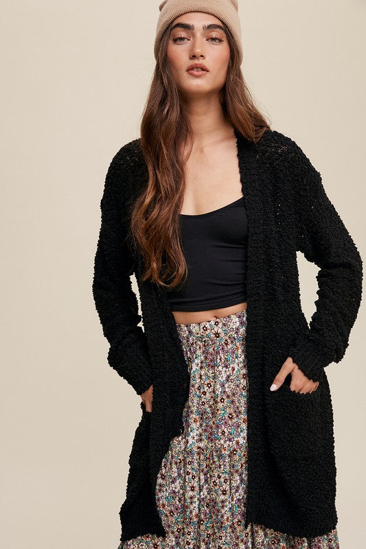 POPCORN OPEN KNIT CARDIGAN SWEATER