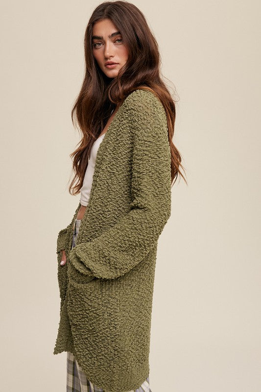 POPCORN OPEN KNIT CARDIGAN SWEATER