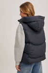 ZIPPER DOWN PUFFER VEST W HOOD