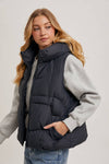 ZIPPER DOWN PUFFER VEST W HOOD