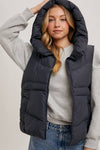 ZIPPER DOWN PUFFER VEST W HOOD