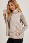 ZIPPER DOWN PUFFER VEST W HOOD