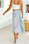 HIGH WAIST SATIN FISHTAIL COLOR BLOCK MIDI SKIRT