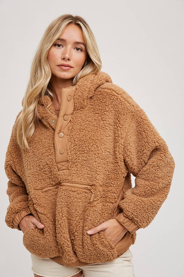 SHERPA TEDDY PULLOVER, MEDIUM BROWN