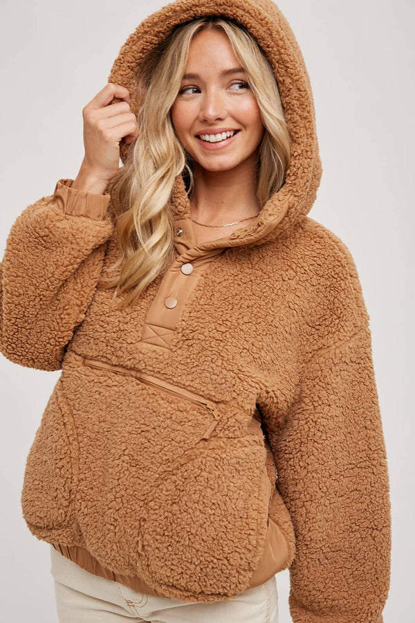 SHERPA TEDDY PULLOVER, MEDIUM BROWN