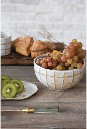 STONEWARE BOWL W/ WAX RELIEF GRID PATTERN, REACTIVE GLAZE (EACH WILL VARY)