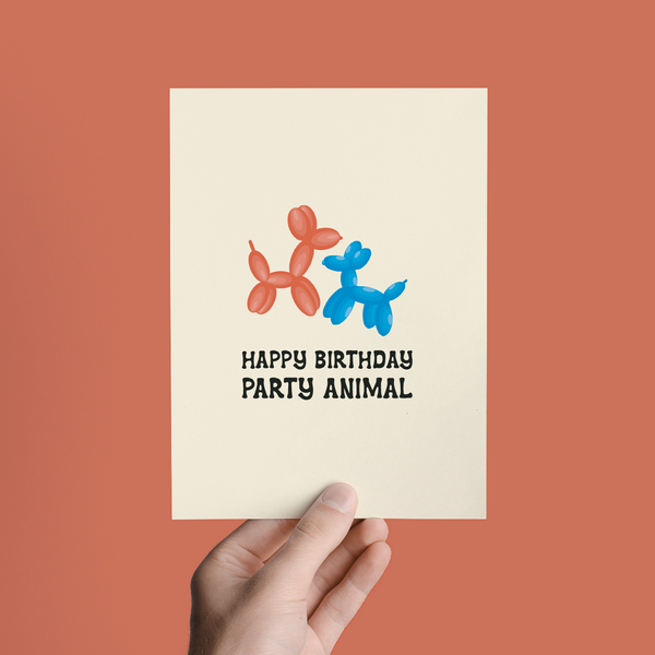 PARTY ANIMAL | BALOON ANIMAL CUTE CHILDRENS BIRTHDAY GREETING CARD