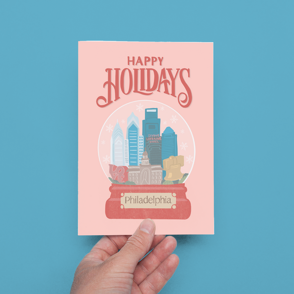 HAPPY HOLIDAY FROM PHILADELPHIA SNOW GLOBE CHRISTMAS GREETING CARD