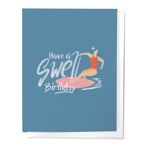 HAVE A SWELL BIRTHDAY, SURFER GIRL GREETING CARD