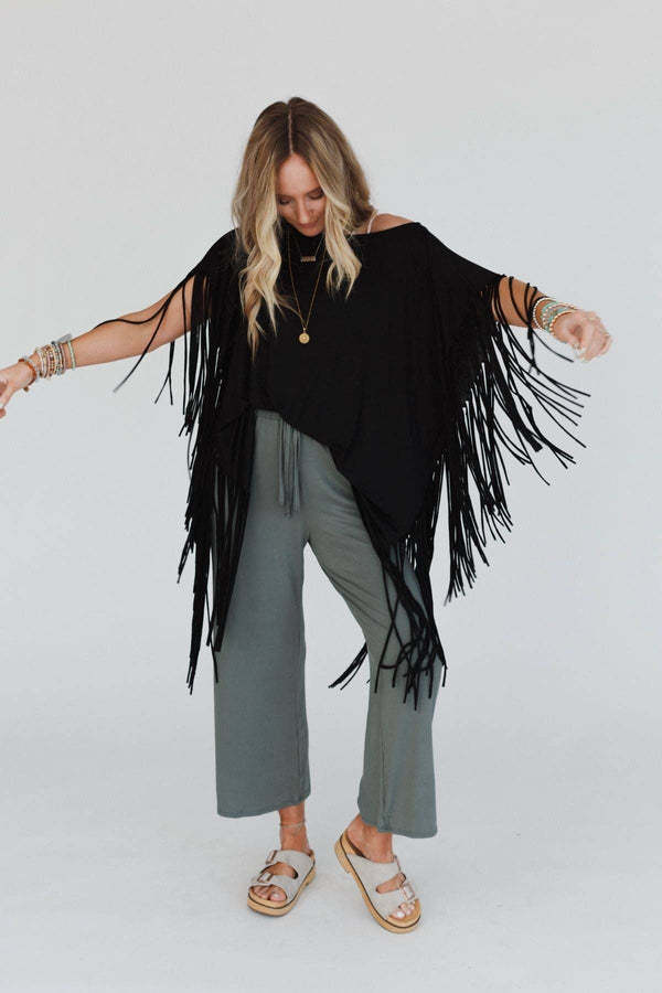 WESTERN SHOWSTOPPER FRINGE TOP - BLACK