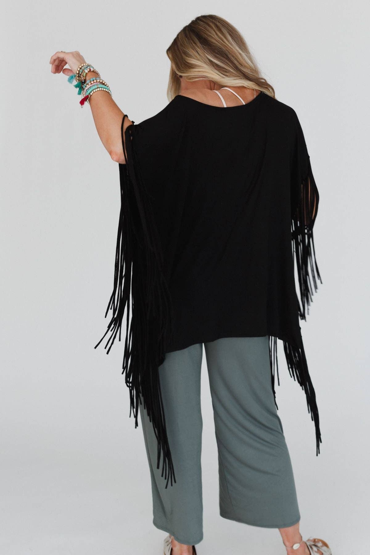 WESTERN SHOWSTOPPER FRINGE TOP - BLACK