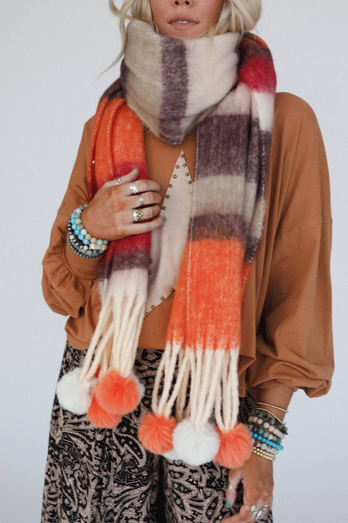 CHILL STRIPE FALL POM SCARF