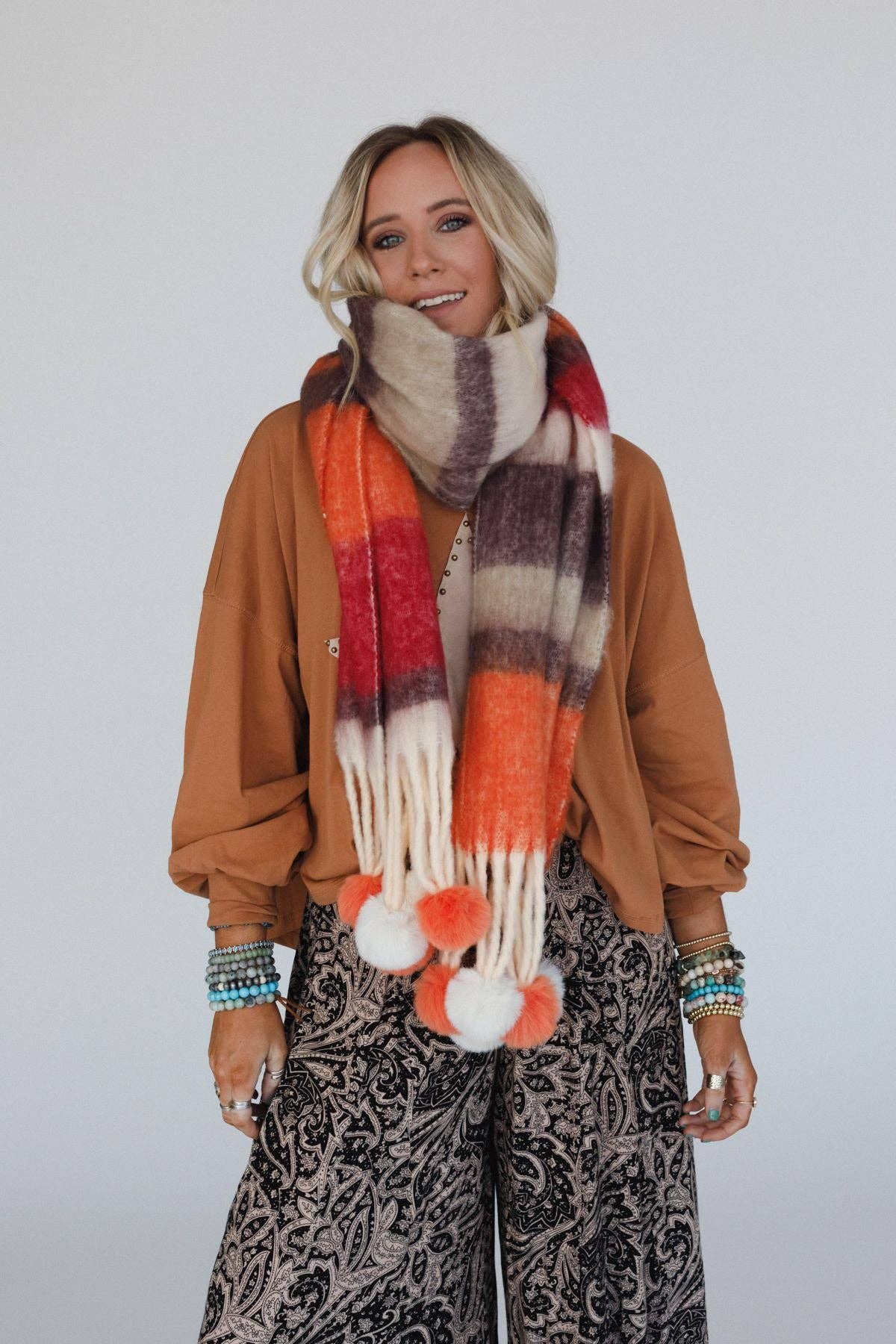 CHILL STRIPE FALL POM SCARF