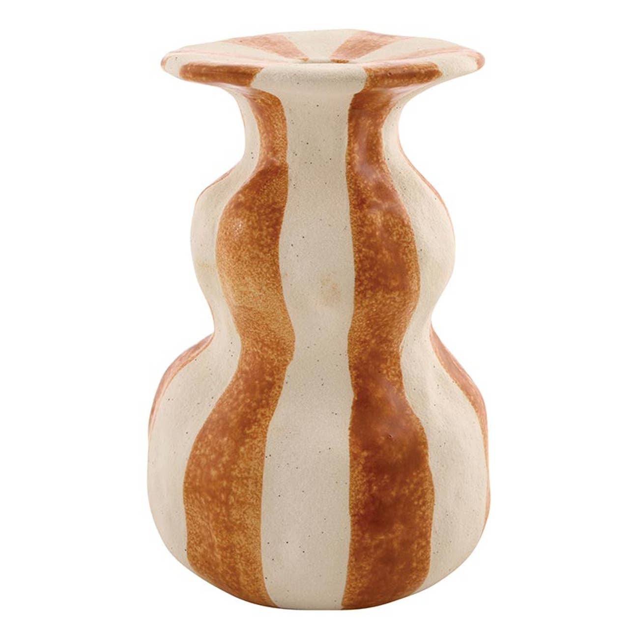 ORANGE STRIPED CERAMIC CNADLE HOLDER - LARGE