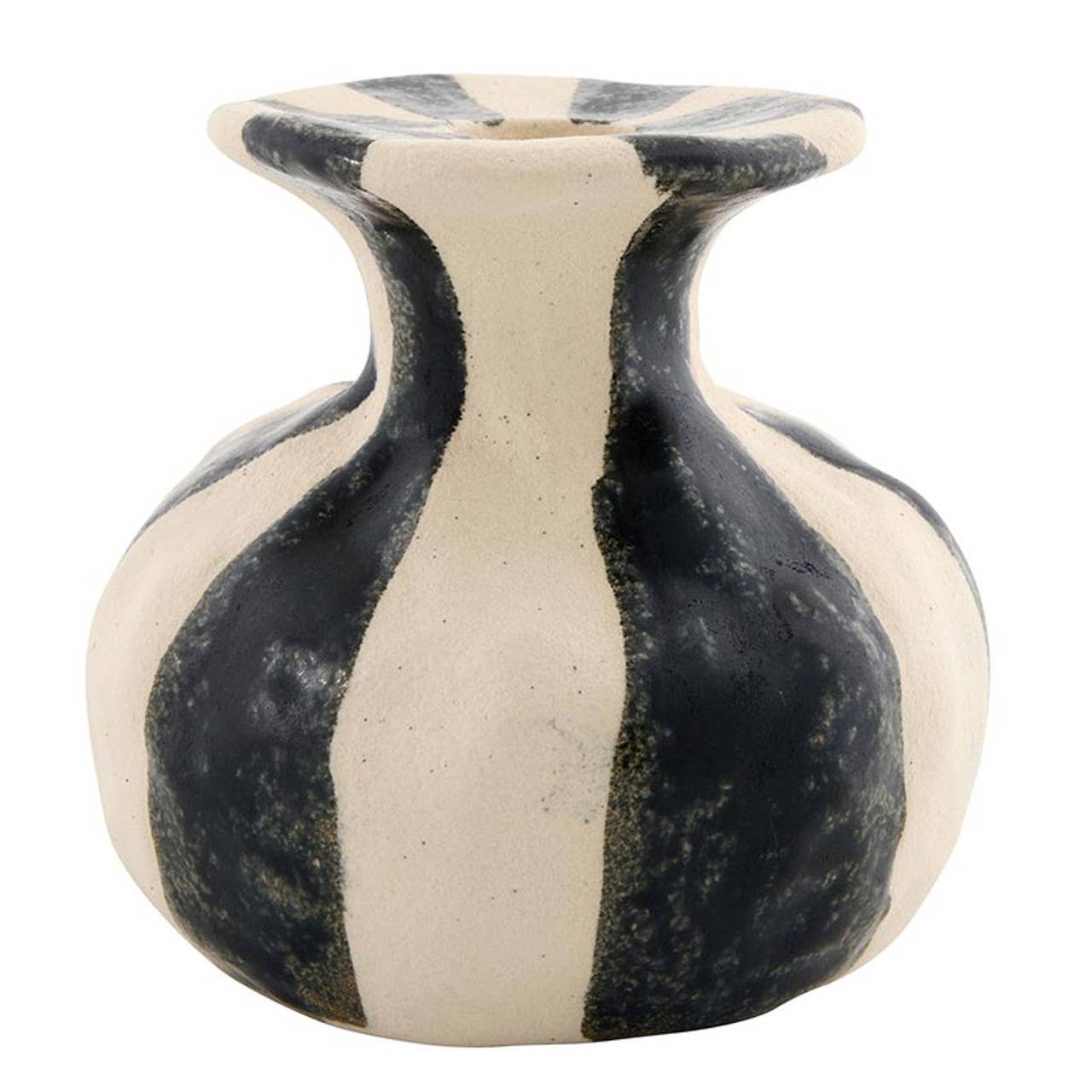 BLACK STRIPED CERAMIC CANDLE HOLDER - SMALL
