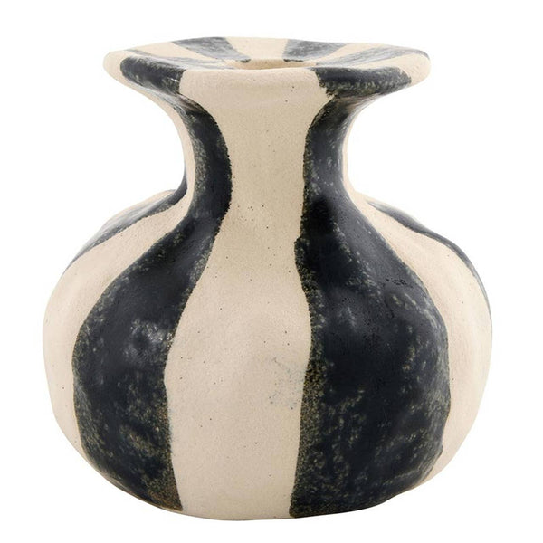 BLACK STRIPED CERAMIC CANDLE HOLDER - SMALL