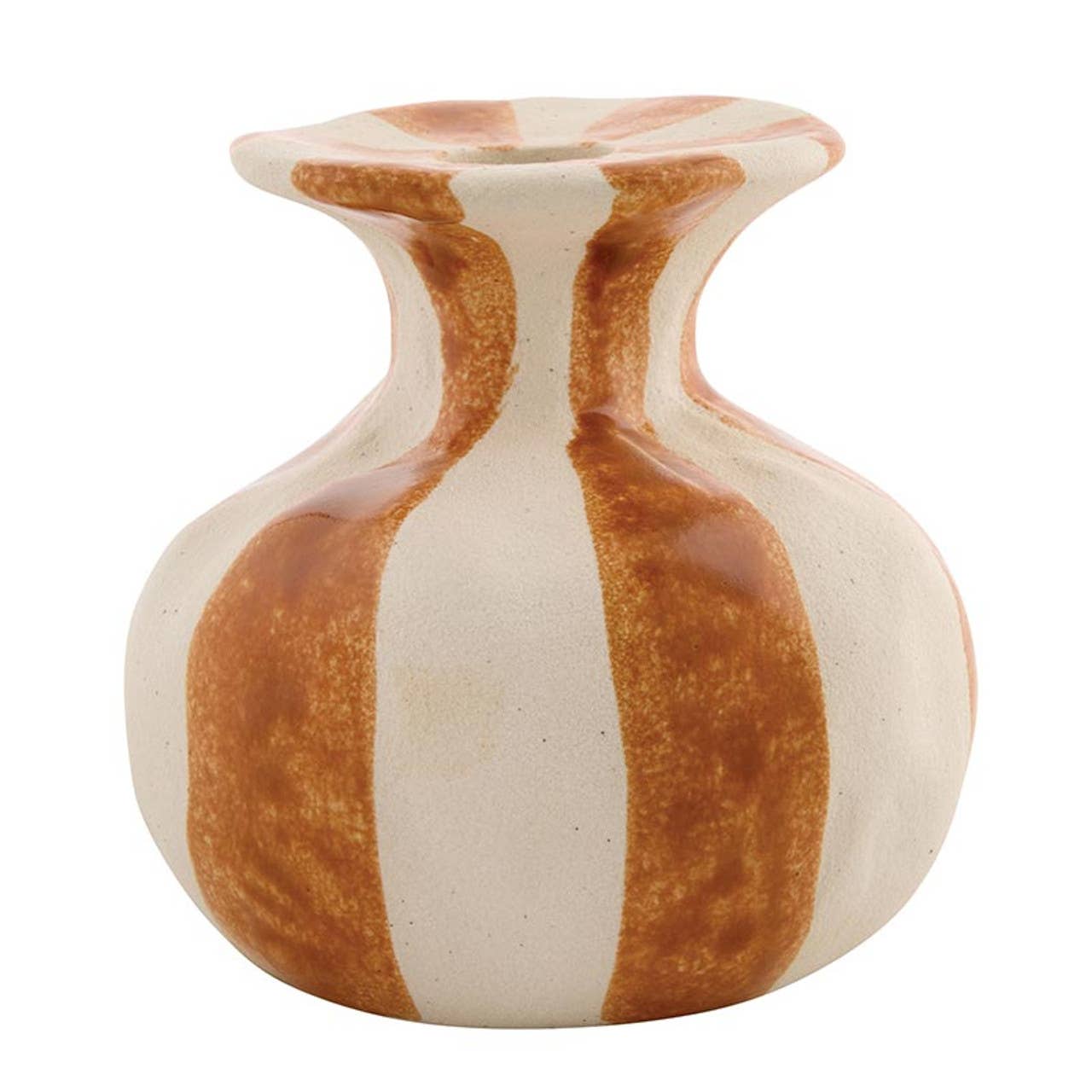 ORANGE STRIPED CERAMIC CANDLE HOLDER - SMALL