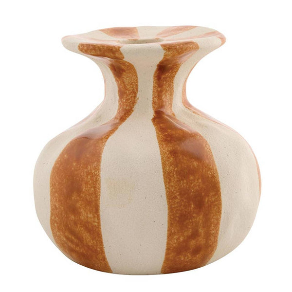 ORANGE STRIPED CERAMIC CANDLE HOLDER - SMALL