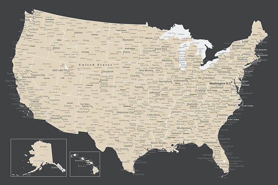 USA MAP POSTER - CHARCOAL GREY